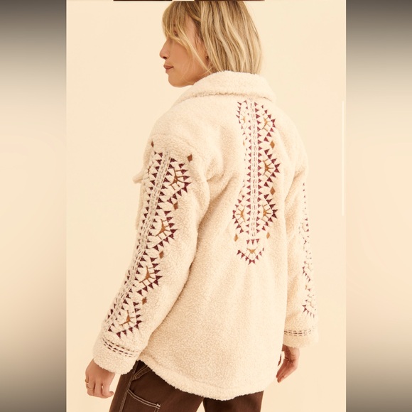 Driftwood Sheeba Shirt Jacket Large Embroidered Sherpa Shacket - Picture 3 of 9